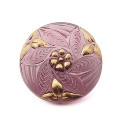 Vintage Czech gold gilt floral purple glass button 27mm