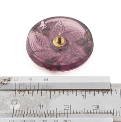 Vintage Czech gold gilt floral purple glass button 27mm