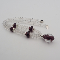 Vintage Czech necklace clear purple bicolor lampwork glass beads