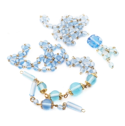 Lot (115) Czech vintage round bugle connector wired blue glass beads