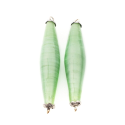 Lot (2) Czech antique green satin cased oval connector lampwork glass beads 42mm