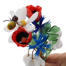 Czech lampwork glass bead wild flowers and bee stem ornament