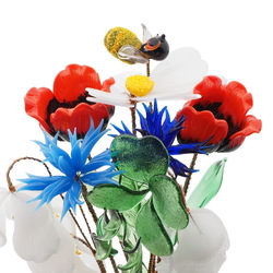 Czech lampwork glass bead wild flowers and bee stem ornament