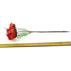 Czech lampwork glass bead red poppy flowers and bee stem ornament