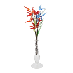 Czech lampwork glass bead red blue flower stem bouquet decoration