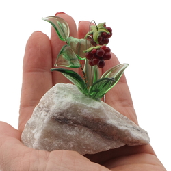 Czech lampwork glass bead wild alpine flower berries on stone art ornament 