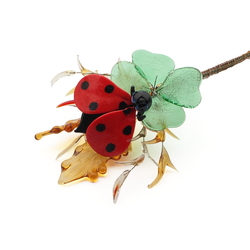 Czech lampwork glass bead meadow flowers and ladybird stem ornament