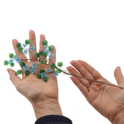 Czech lampwork glass bead wild blue flowers stem ornament