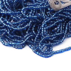 Lot (3000) Vintage Czech blue lustre hex faceted glass seed beads 15bpi 