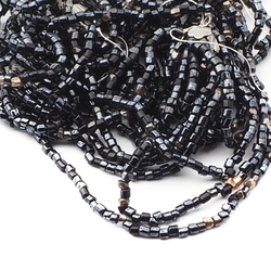 Lot (1000) Vintage Czech black lustre hex faceted glass seed beads 15bpi 