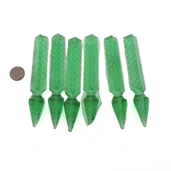 Lot (6) Vintage Czech uranium green glass colonial spear Chandelier prisms unfinished 4.8"