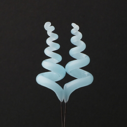 Lot (2) opaline aqua lampwork glass spiral flower part headpin glass beads