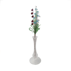 Czech lampwork glass bead purple blue white flower stem decoration
