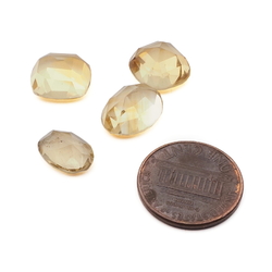 Lot (4) Czech vintage citrine yellow table cut glass rhinestones