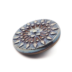 Czech Vintage vitrail iridescent floral starburst black glass button 23mm