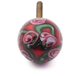 Vintage Czech pink floral red lampwork glass ball chandelier finial screw thread bead