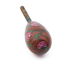 Vintage Czech pink floral brown oval lampwork glass chandelier finial screw thread bead