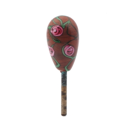 Vintage Czech pink floral brown oval lampwork glass chandelier finial screw thread bead