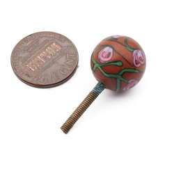 Vintage Czech pink floral brown lampwork glass ball chandelier finial screw thread bead