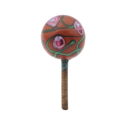 Vintage Czech pink floral brown lampwork glass ball chandelier finial screw thread bead