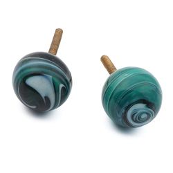 Lot (2) Vintage Czech marble lampwork glass ball chandelier finial screw thread beads