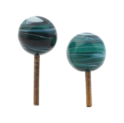 Lot (2) Vintage Czech marble lampwork glass ball chandelier finial screw thread beads