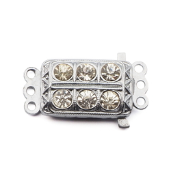 Vintage Czech 3 strand silver plated crystal rhinestone necklace clasp 