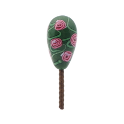 Vintage Czech pink floral green oval lampwork glass chandelier finial screw thread bead