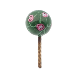 Vintage Czech pink floral green lampwork glass ball chandelier finial screw thread bead