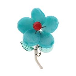 Vintage Czech lampwork glass bead flower pin brooch turquoise red