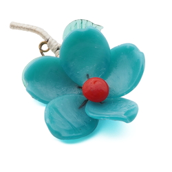 Vintage Czech lampwork glass bead flower pin brooch turquoise red