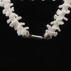 Vintage Czech knitted necklace white satin rondelle seed glass beads