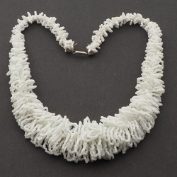 Vintage Czech knitted necklace white satin rondelle seed glass beads