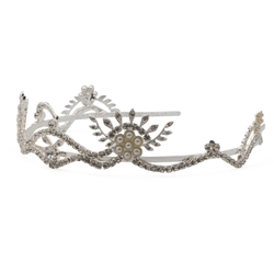 Vintage handmade crystal glass rhinestone pearl cabochon tiara
