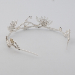 Vintage handmade crystal glass rhinestone pearl cabochon tiara