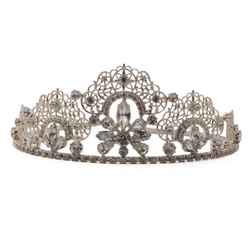 Vintage handmade Czech crystal clear glass rhinestone filigree tiara