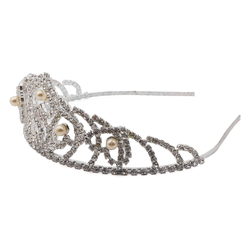 Vintage handmade crystal glass rhinestone hearts pearl bead tiara