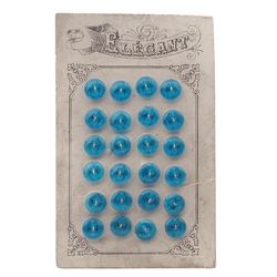 Card (24) Czech 30's vintage transparent blue faceted glass buttons 10mm "Elegant"
