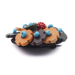 Vintage Czech pin brooch Schowanek wood flower beads