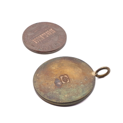Vintage gold tone metal and hand painted landscape enamel pendant medallion