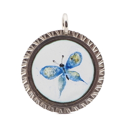 Vintage silver metal and enamel butterfly pendant medallion