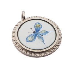 Vintage silver metal and enamel butterfly pendant medallion