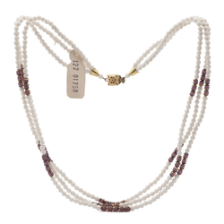 Vintage Czech 3 strand necklace white purple round glass beads 20"