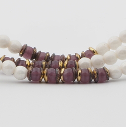 Vintage Czech 3 strand necklace white purple round glass beads 20"