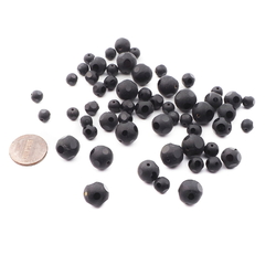 Lot (55) Czech vintage part faceted polished matte black round glass beads
