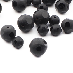 Lot (55) Czech vintage part faceted polished matte black round glass beads
