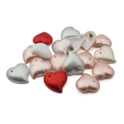 Lot (17) vintage Czech pearl red coated white heart glass pin brooch making findings