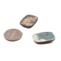 Lot (2) vintage Czech bubble amber enamel glass foiled metal rectangle cabochons 21mm