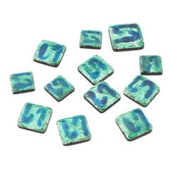 Lot (12) vintage Czech glass over foiled metal abstract square cabochons
