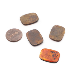 Lot (4) vintage Czech amber enamel glass foiled metal rectangle cabochons 21mm